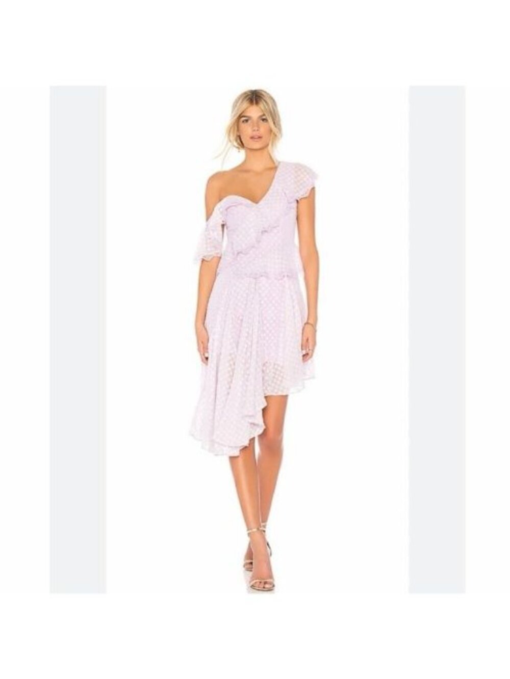 NWOT Bardot Senorita One Shoulder Ruffle Asymmetrical Midi Dress Lilac US 6